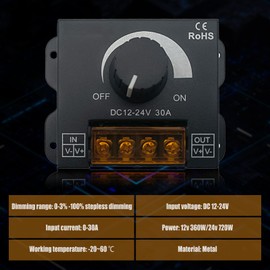 4PCS LED Light Strip Dimmer, DC12-24V Frequency Adjustable,30A PWM Dimming Controller for Dimmer Knob Adjust Brightness Single Color Light Ribbon Channel for 5050 3528 ON/Off Switch