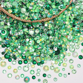 15000 Pcs Green Resin Rhinestones for Crafting, Flatback 2-6 mm Gems Jelly Rhinestones, Mixed Sizes Green Bedazzling Gems Crystal for Nail Art Face Makeup Craft DIY Accessories