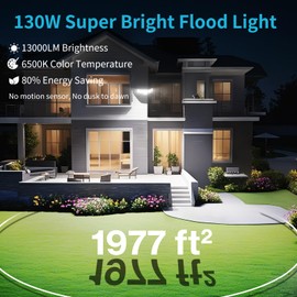 Olafus 130W Flood Light Outdoor, Switch Controlled 13000LM LED Security Light, IP65 Waterproof Outside Floodlight with 5 Adjustable Heads, 6500K Exterior Flood Light Fixture Wired, No Motion Sensor