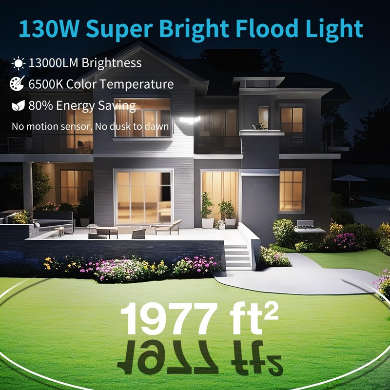 Olafus 130W Flood Light Outdoor, Switch Controlled 13000LM LED Security