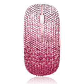 WONGS Bling Wireless Mouse, Gradient Pink Crystal Rhinestone Rechargeable Wireless Silent Slim Mouse Sparkly Computer Mice with USB for Laptop,Notebook,PC,MacBook - Pink