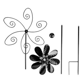 Ideen mit Herz Metal Windmill | for the Garden | Black | Wind Chime | Garden Decoration | Ideal for Painting and Further Decorating (Design 3 | Diameter 29.5 cm | Height 107 cm)