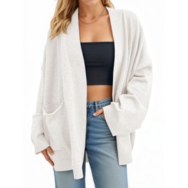 Cicy Bell Womens Oversized Cardigans Long Sleeve Open Front Shawl Sweaters Knit Fall Outerwear with Pockets White