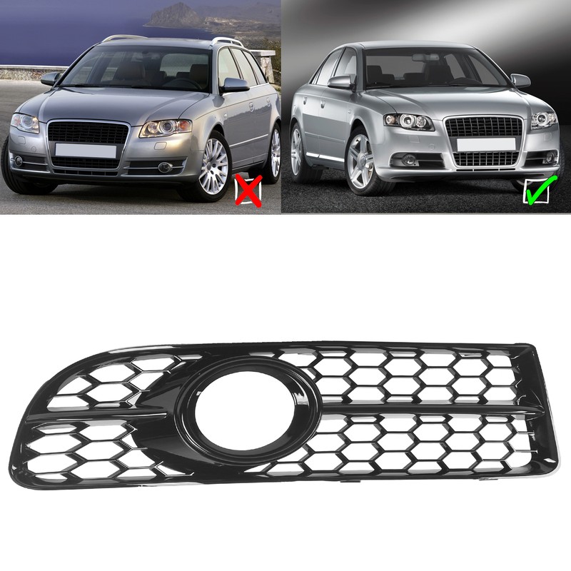 1 Pair Front Fog Lamp Grille Bezel 8E0807681F Glossy Black