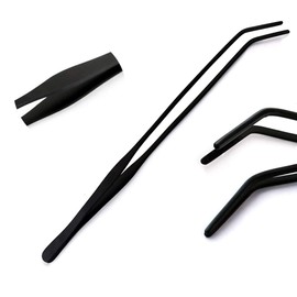 OdontoMed2011 Aquarium Tweezers Stainless Steel Curved Tweezer Carbonation Protection Coating Against Rust Long Reptiles Feeding Tongs for Aquatic Plants Spider Snakes Lizards 12 inch - Black Curved