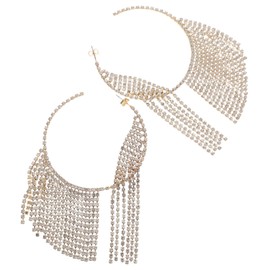 BESPORTBLE Luxurious Rhinestone Tassel Earrings for Women Lightweight Round Hoop Dangle Jewelry with Shimmering Crystals Elegant Flowing Design for Weddings and Special Occasions