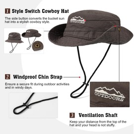 TAGVO Sun Hat UV Protection for Men Women Classic Washed Foldable 100% Cotton Fishing Hat Fishing Hat with Adjustable Chin Strap Outdoor Hat for Gardening Camping Hunting Hiking, gray, Unit size