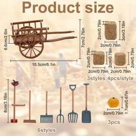 FREEBLOSS Mini Hay Bales Set 12pcs Mini Decorative Hay Bales 4pcs Pumpkins Miniature Farming Cart Western Party Decoration for Table Autumn Party