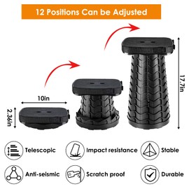 Aboutool Folding Camping Stool - Square Collapsible Portable Seat with Elastic Cushion & Adjustable Nylon Bag, Sturdy Lightweight Telescoping Design, Max Load 485lb