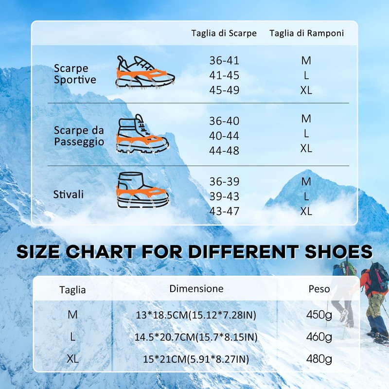 AGPTEK Ice Tacchetti 19 Denti, Ramponi da Ghiaccio per Scarpe