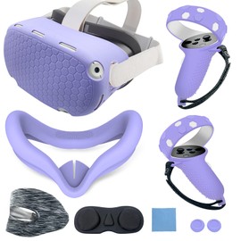 JYMEGOVR for Oculus Quest 2 Silicone Cover, Protective Cover Accessories for Meta VR, Multi Colors Soft Shell Skin, Controller Grips & Face Cover Set (Purple)