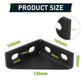 8 Pcs 90 Degree Gusseted Fitting for 1-5/8" Channel,4"x4"x 1-1.5" Carbon Steel Q235B Heavy Duty Connection with Black Powder Coated, 4 Slotted Hole Right Angle Bracket, Gusset Corner Brace Fastener