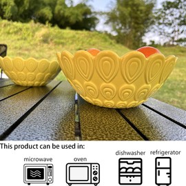 S.ROKE TTAN 3PC Ceramic Bowl for Storage, Porcelain Kitchen Prep Bowls, Nesting Serving Bowls set, Porcelain Cooking Bowls for Salad,Cereal, Pasta and Dinner, Microwave & Dishwasher Safe (Yellow)