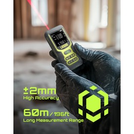 Laser Measure, LASGOO 60m/197ft Laser Measurement Tool, Laser Distance Meter with Ft/in/M Multiple Units, LCD Backlit Display, Pythagorean Mode, Area and Volume, Battery Included