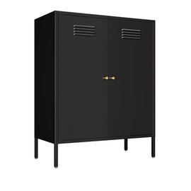 Fumedo 2 Door Metal Storage Cabinet for Bed Room,Living Room,Home,Hotel,Office,Garage,Kitchen,3-Tier,2 Removable Shelves (Metal Door Cabinet, Black)