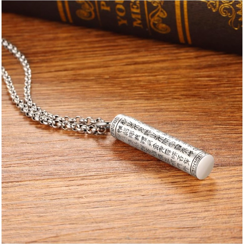 Rockyu Amulet Necklace, Men's, Long Necklace, Sutra Pendant, Openable Capsule,