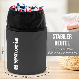 Xenoria Premium Clothes Pegs Bag | Space up to 250 Pegs | With Hanging Hooks | Made of Robust and Weatherproof 600D Oxford Fabric | Indoor and Outdoor | Dark Grey