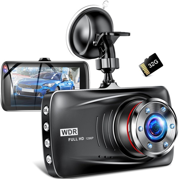 Serrtui Dash Camera, 1296P Full HD, Front Camera, Dash Camera, Small, 3 Megapixels, 170° Wide Angle, Infrared Night Vision, Equipped with HDR/WDR Technology, 3-inch LCD Monitor, Optical Lens,