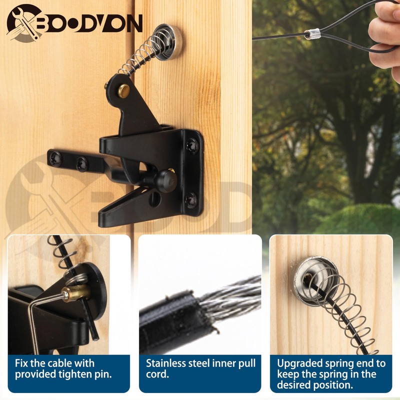 BOODVON Gate Latch Cable Pull with Spring, Metal Gate Opener