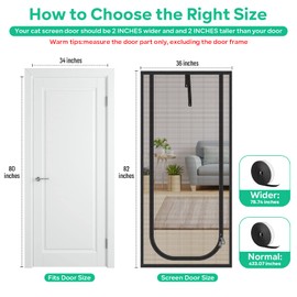 Upgraded Reinforced Cat Screen Door, 36X82” Heavy Duty Pets Proof Screen Door with Two Way Zips, Prevent Dogs Cats Running Out from Home, Bedroom, Living Room, Kitchen Patio Door