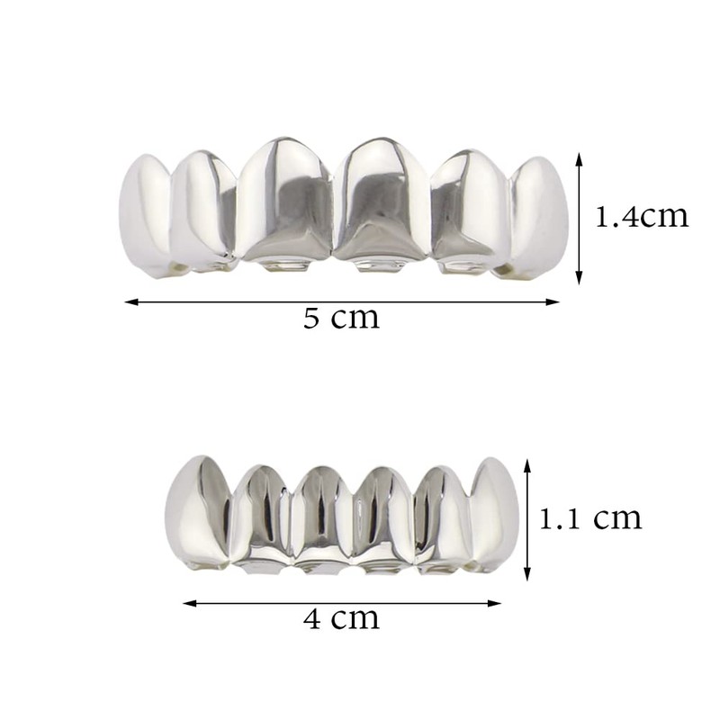 Silver-Tone Hip Hop Removeable Mouth Grillz Set (Top & Bottom)