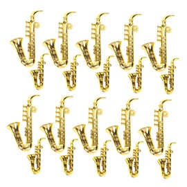 20pcs Saxophone Charm Saxophone Miniature Musical Horn Ornaments Dollhouse Musical Instruments Saxophone Christmas Ornament Toy Trumpet Mini Saxophone Xmas Decors Plastic Golden