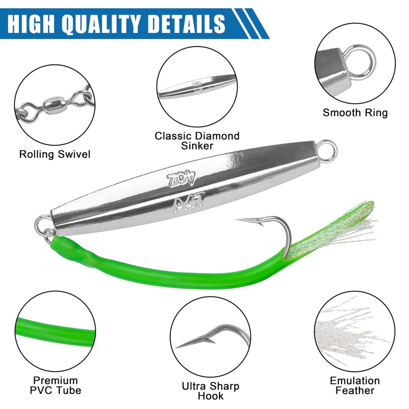 Diamond Jigs Fishing Saltwater Lures with Split Tube Tail and