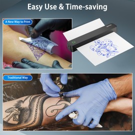 Tattoo Stencil Printer, Wireless Thermal Tattoo Printer with 10 Pcs Transfer Papers, Portable Tattoo Machine, Compatible with Android, iOS, Windows, MacOS, Support Mobile & PC (Black)