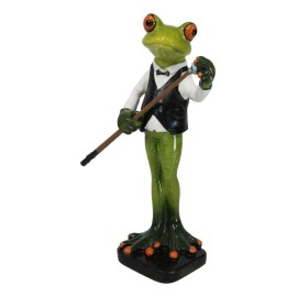 Bow Tie Billiards Pro Green Toad Frog Applying Chalk to Pool Cue Tip Figurine