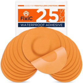 Fixic Freestyle Adhesive Patch 25 PCS – Good for Libre 1, 2, 3 & Plus – Enlite – Guardian – NO Glue in The Center of The Patch – Pre-Cut Back Paper – Long Fixation for Your Sensor! (Orange)