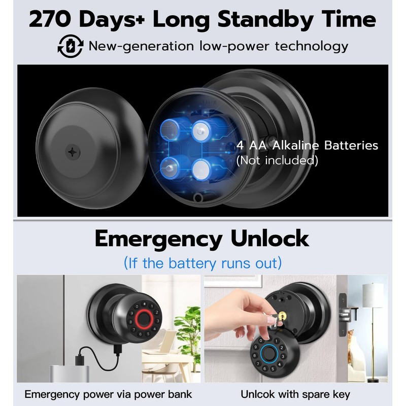 Anweller Smart Door Knob with Lock, Fingerprint Code Keypad Keyless