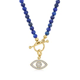 Ross-Simons 3.5-4mm Lapis Bead Charm-Compatible Toggle Necklace in 18kt Gold Over Sterling. 20 inches