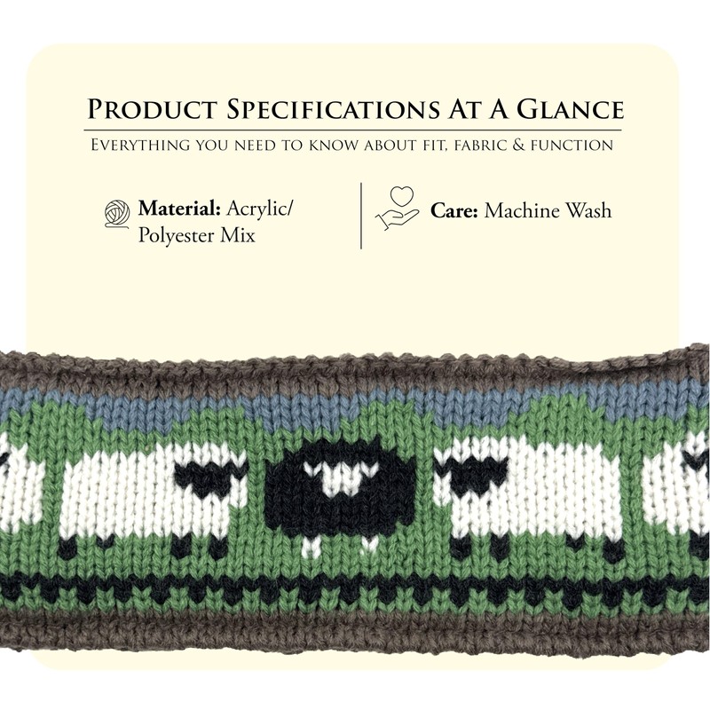 Aran Knitted Sheep Headband, Winter Headband for Women (Mushroom, One