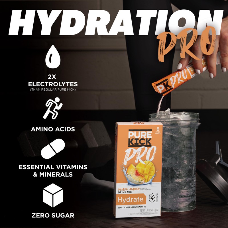 PURE KICK PRO Hydration Electrolyte Drink Mix, Peach Mango, Includes