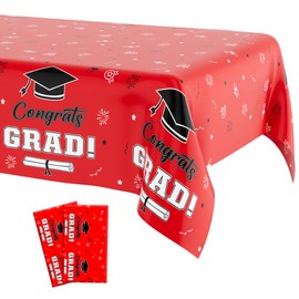 Graduation Tablecloth Graduation Party Decorations 2025, 2 PCS Congrats Grad Tablecloth, Red and Black Plastic Disposable Rectangle Tablecover Class of 2025 for Graduation Party Supplies, 108"x54"