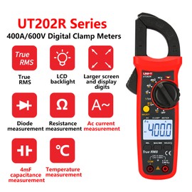 UNI-T UT202R Portable Multimeter Automatic Range True RMS Clamp Meter with LCD Display
