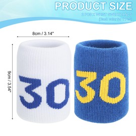PATIKIL Sports Wrist Sweatbands for Men Women, Pack of 2 Breathable Tennis Wrist Bands, Absorbent Sweatband Number 30 for Basketball Football, Blue/White