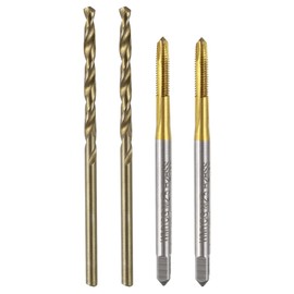 sourcing map Metric Tap & Drill Bit Set, 2pcs M2.5 x 0.45 Spiral Point Thread Taps Titanium Coated and 2pcs 2.1mm Twist Drill Bits Roasted Yellow, Screw Tapping Threading Tools