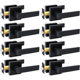 KAMOTA Passage Door Levers, 8 Pack Black Heavy-Duty Door Handles, Square Non-Locking Door Knobs, Right and Left Handed for Closets, Hallways and Conference Rooms