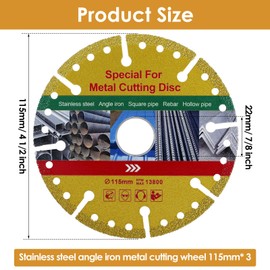 3 Pack 4-1/2 Inch Diamond Cutting Wheel with 7/8" Arbor, Cut Off Wheels 4 1/2 Inch for Metal, Angle Grinder Cutting Disc on Rebar, Steel, Iron, Alloy and INOX