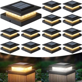 YITCOE 4x4 Post Solar Lights Outdoor: 12 Pack 2 Lighting Modes Fence Deck Cap Lights - IP65 Waterproof Solar Powered for Wooden Vinyl Lamp Post - Warm White and Cool White