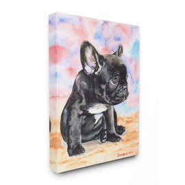 Stupell Industries French Bulldog Puppy Dog Pet Animal Watercolor Painting Canvas Wall Art, 30 x 40, Multi-Color