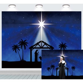 INRUI Christmas Nativity Scene Star of Bethlehem Jesus Birth Photography Background Blue Starry Sky Star of Bethlehem Religious Church Christmas Party Decorations Backdrop (2.4x1.8m)