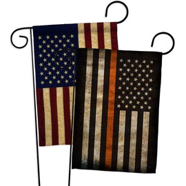 Angeleno Heritage Thin Orange Line Garden Flag Pack Armed Forces EMT Paramedic EMS Nurse Emergency Medical Technician Supoort Vintage Applique House Banner Small Yard Gift Double-Sided, Made in USA