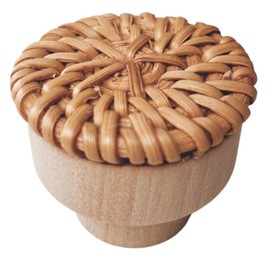 6pc Boho Rattan Knobs for Dresser, Drawers, Cabinet; Handmade Boho Wicker Woven Decorative Pulls Handles Home Decor Boho Wood Furniture (Caramel)