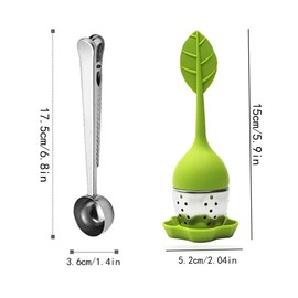 Teesieb Tee-Ei 4 Stück Teefilter aus Edelstahl und Lebensmittel Silikon Teeei für losen tee lustig, Edelstahl Messlöffel mit Clip