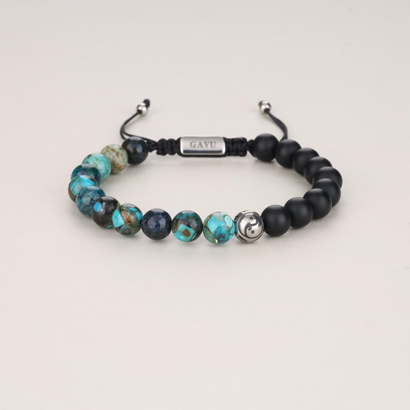 GAVU Natural Stone, Stainless Steel, Yin Yang Power Stone Bracelet,