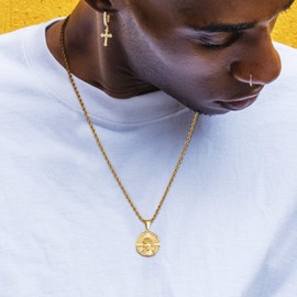 KRKC&CO Collar de Moneda para Hombre, Collar de Acero Inoxidable con Baño de Oro 18k, Joyería Masculina, Regalos para Hombre y papá