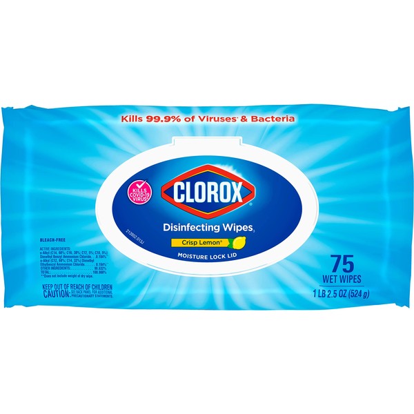 CloroxPro Disinfecting Wipes, Healthcare Cleaning and Industrial Cleaning, Clorox Disinfectant, Bleach Free Cleaning Wipes, Crisp Lemon, 75 Count - 31404