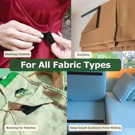 (16 FT x 3/4 Inch) Strips with Adhesive for Fabric, Stick On for Fabric, No Sew Sticky Back for Clothes, Curtains - Heavy Duty Double Sided Hook and Loop Hem Tape Fasteners, No Sewing No Iron, Tan